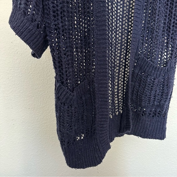 Free People "Gone Fishing" Short Sleeve Cardigan Sweater, Blue/Navy - Picture 4 of 4